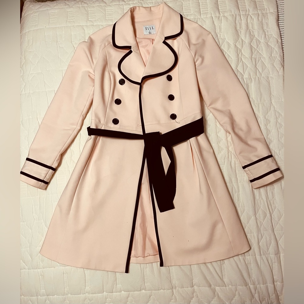 ELLE Pink Piped-trim Trench Coat